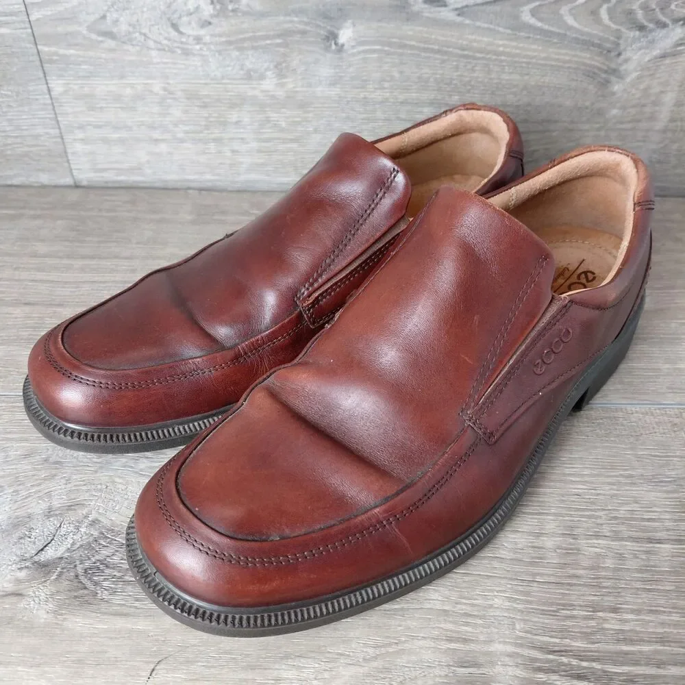 ECCO Helsinki 2 Shoes Mens 9-9.5 EU 43 Brown Leather Apron Toe Slip On Loafers